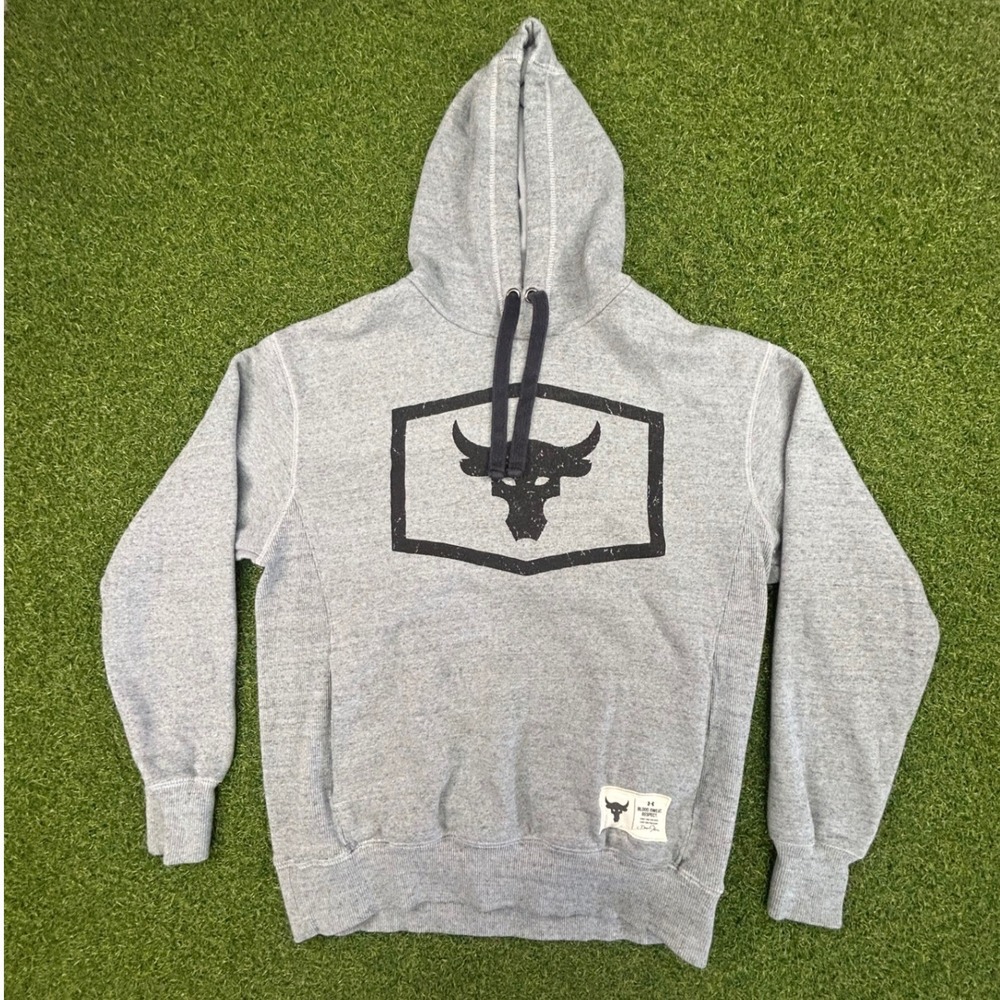 Under Armour Project Rock Blood Sweat Respect Hoodie Gray Brahma Bull Small
